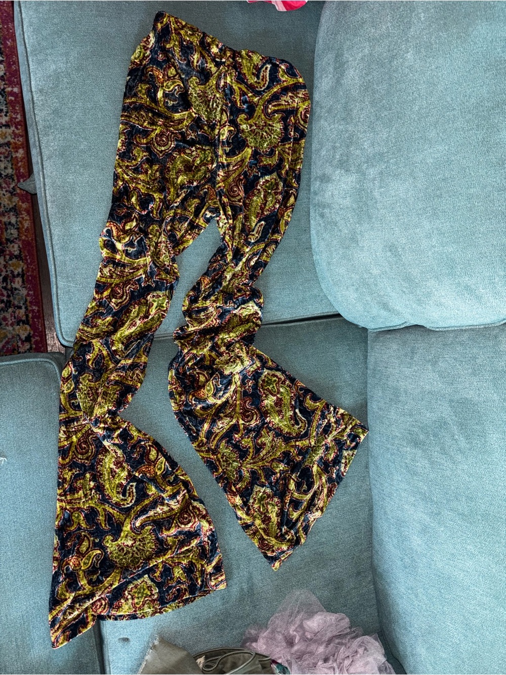 Urban Outfitters Velvet Paisley Flare Pants - Navy, Olive, Rust